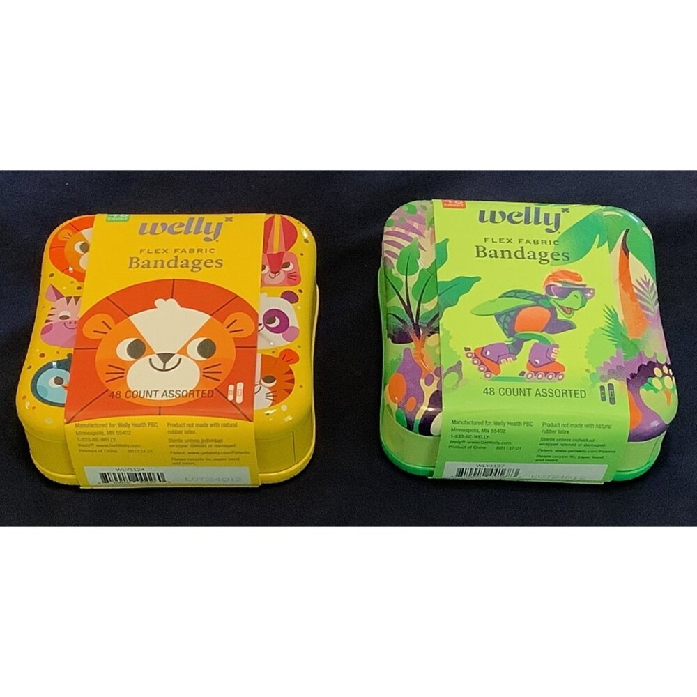 2 Welly Flex Fabric Adhesive Bandages 48 Count Animal & Roller Skating Turtle